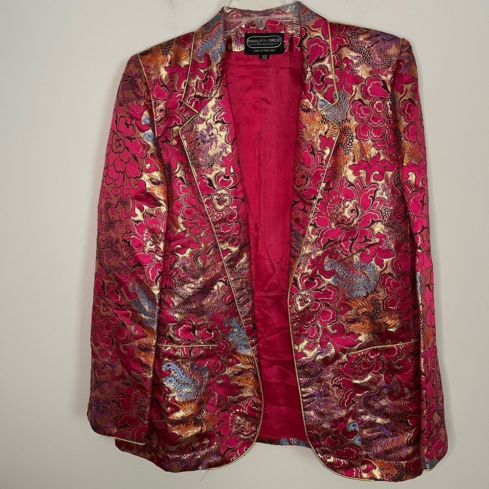 Vintage Charlotte Ford II Metallic Embroidered Silk Blend Blazer Size 12 - Picture 11 of 13